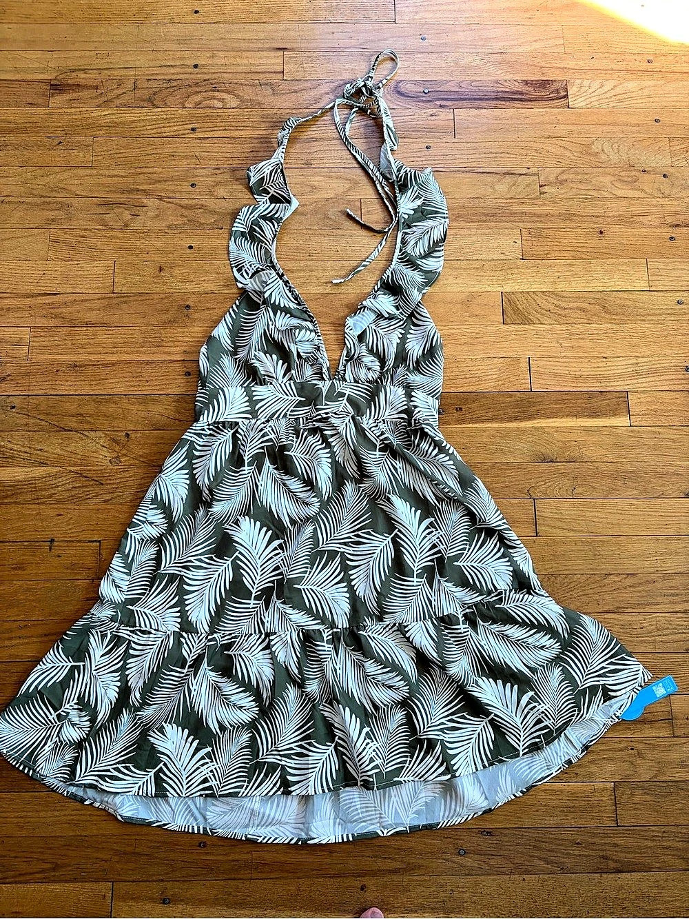 Cupshe Tropical Print Deep V Backless Dress Green & White NWT Women’s Large